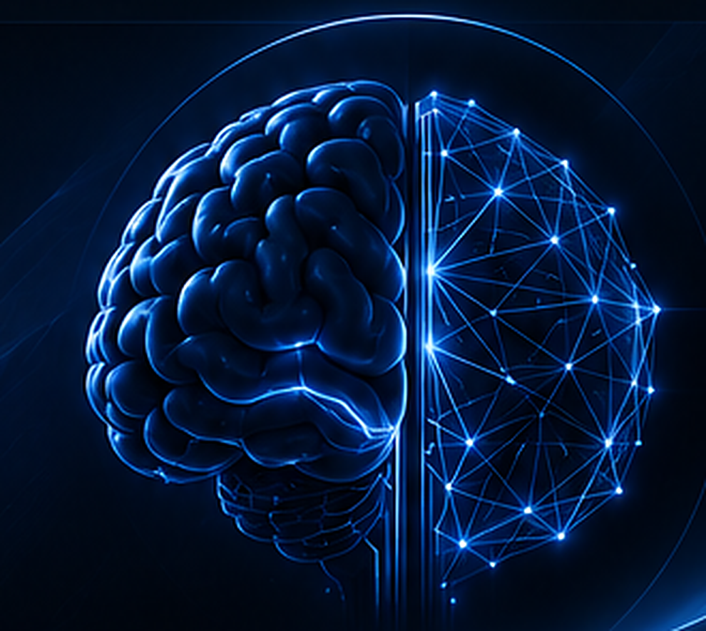 Cérebro digital azul, símbolo da inteligência e tecnologia Cortex